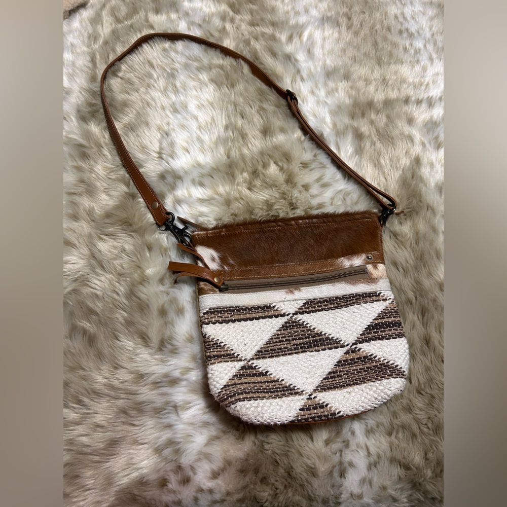 Myra Bag Brown and Cream Geometric Crossbody